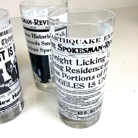 Set of 4 Spokane Daily Chronicle Spokesman Review Newspapers Vtg Bar Glasses - Picture 3 of 12